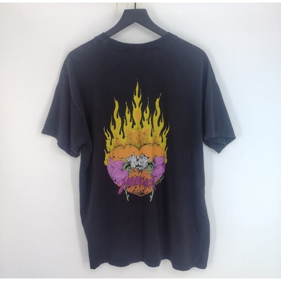 Metallica Pushead DOUBLE SIDED Flaming Skull Heart Rose Fire T-Shirt Mens M - Picture 3 of 8